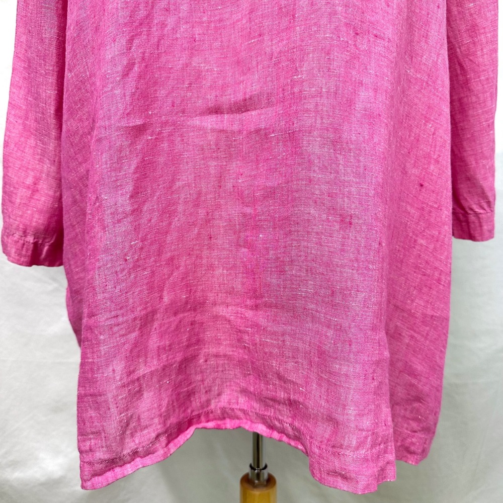 TAHARI Pink 100% Linen Tunic Top Collared Popover Side Buttons 2x Plus Lagenlook - Picture 3 of 8